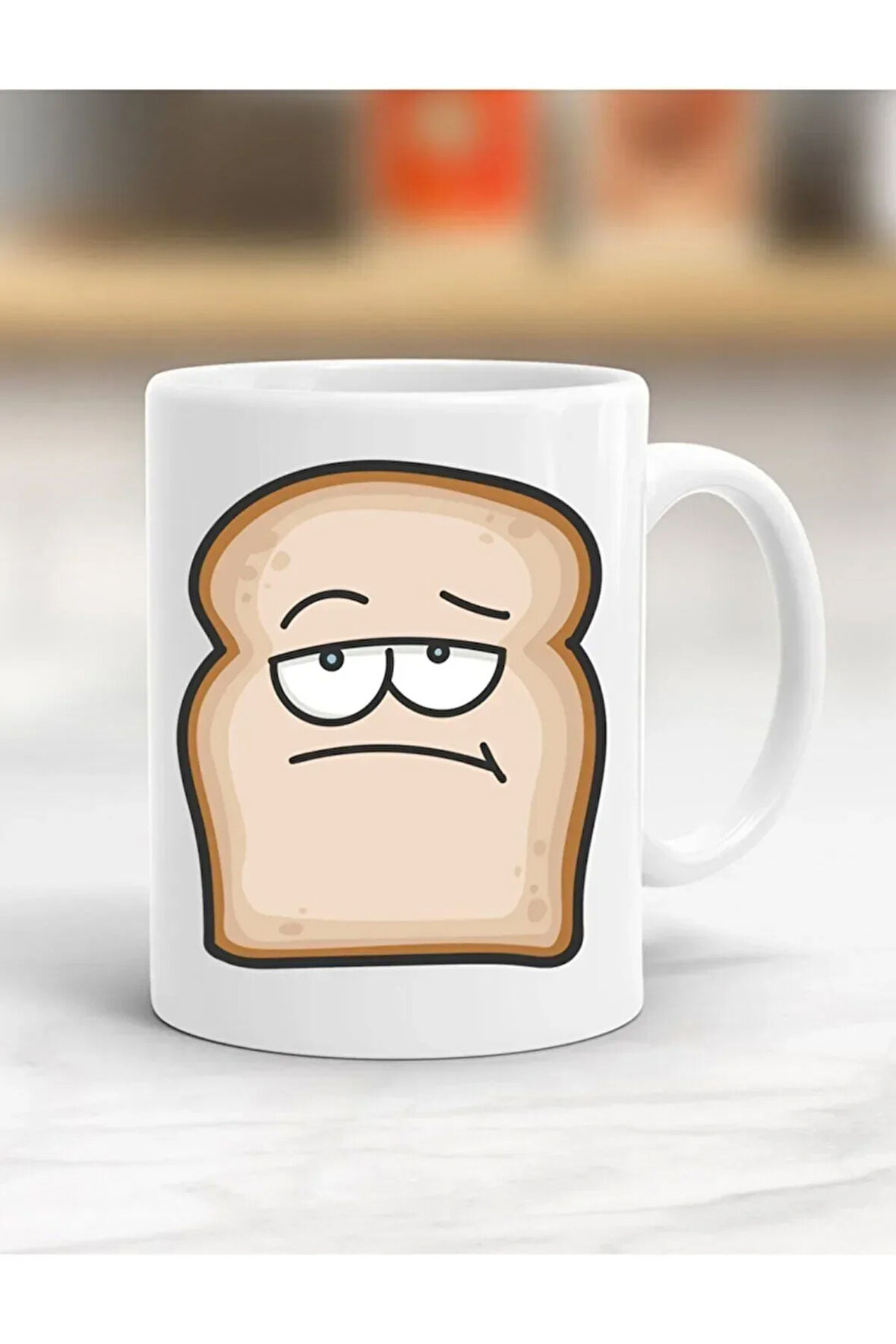 Unisex Beyaz Üzgün Surat Tost Ekmeği Baskılı Kupa Bardak