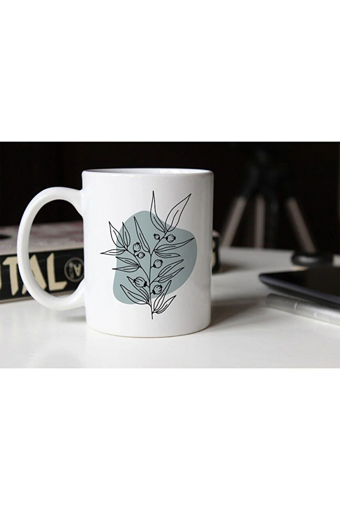 Soyut Tasarım Çiçek Temalı Beyaz Porselen Kupa- 004 Tfspr-32