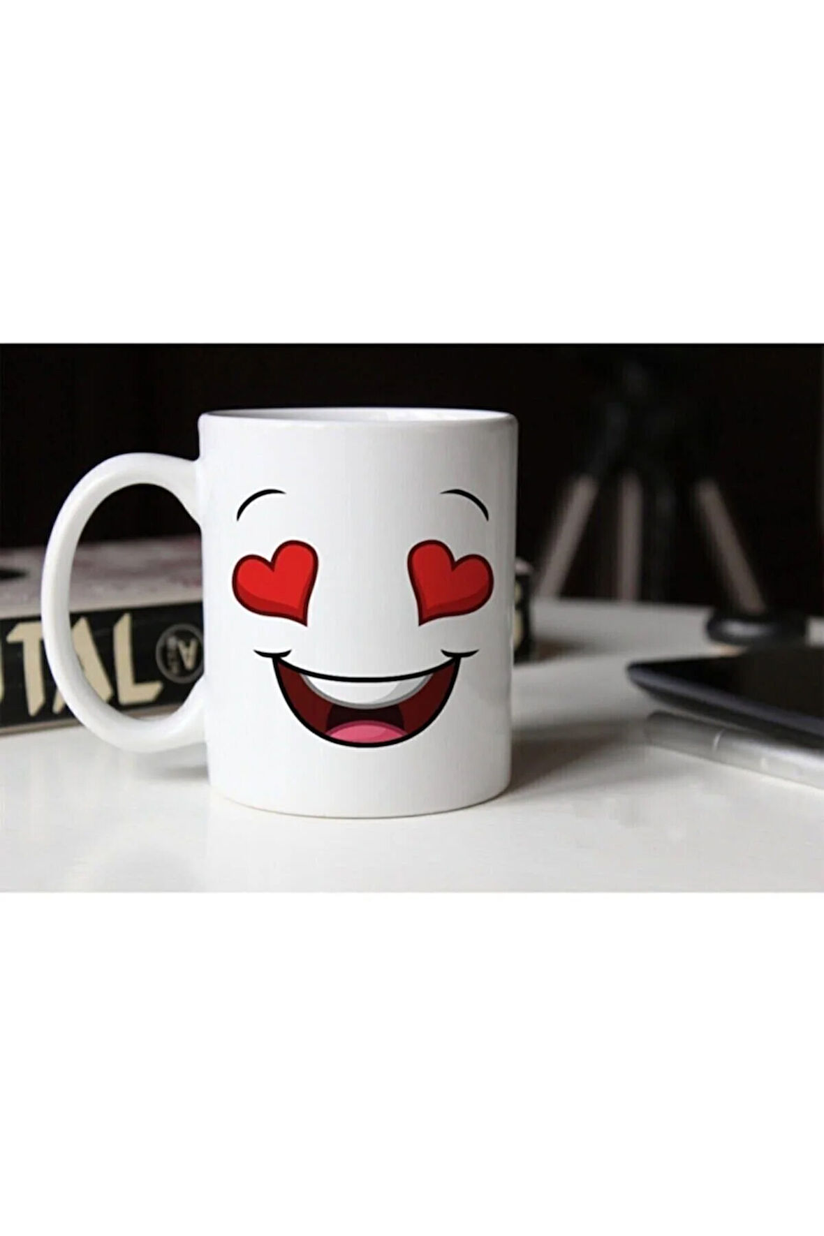 Unisex Beyaz Kalp Emojili Kupa Tfem-01