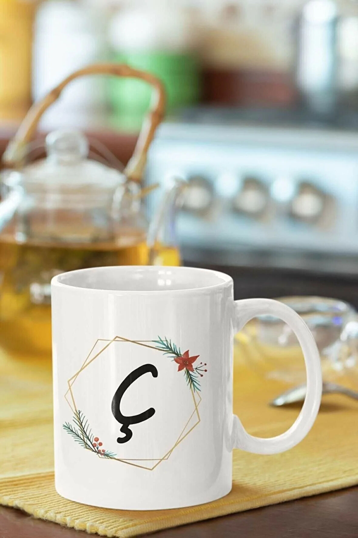 Ç Harfi Baskılı Porselen Kupa Bardak