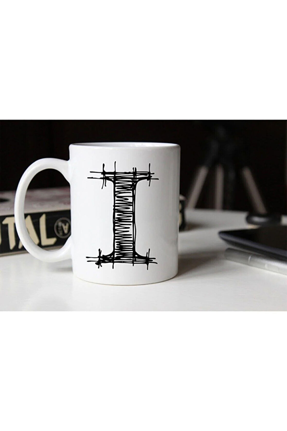 Özel Çizim I Harfli Porselen Kupa Tfshr-10