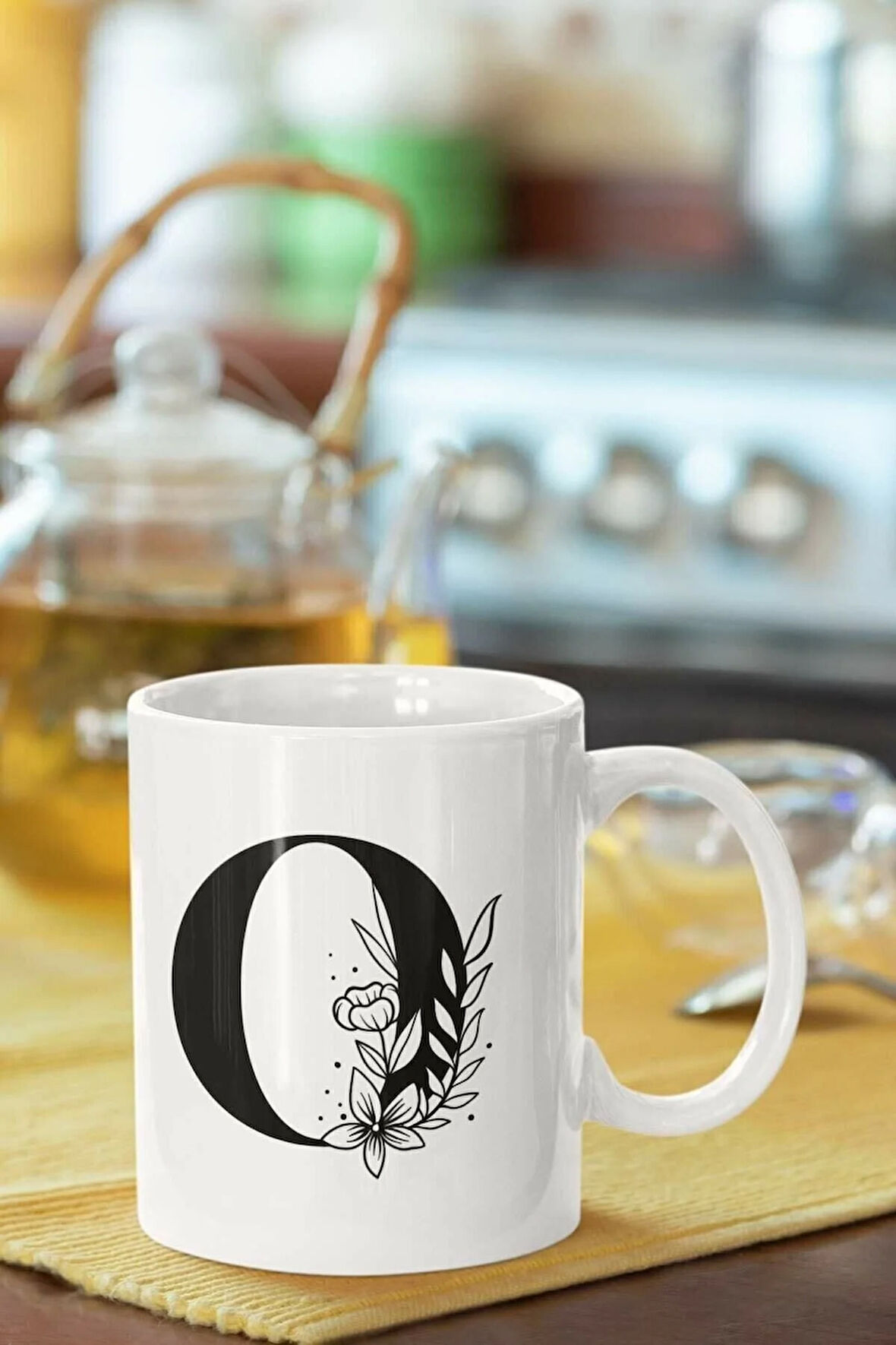 O Harfi Baskılı Porselen Kupa Bardak