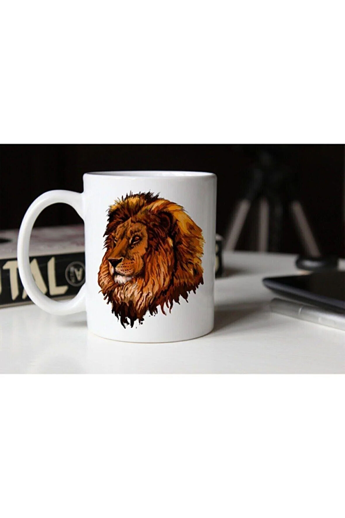 Özel Tasarım Aslan Baskılı Beyaz Kupa Bardak-002 Tfkr