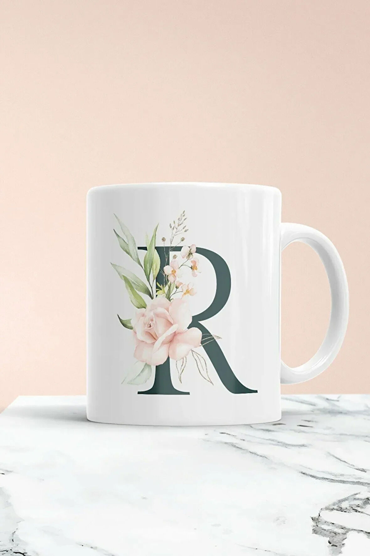 Pembe R Harf Baskılı Spring Koleksiyon Kupa Bardak