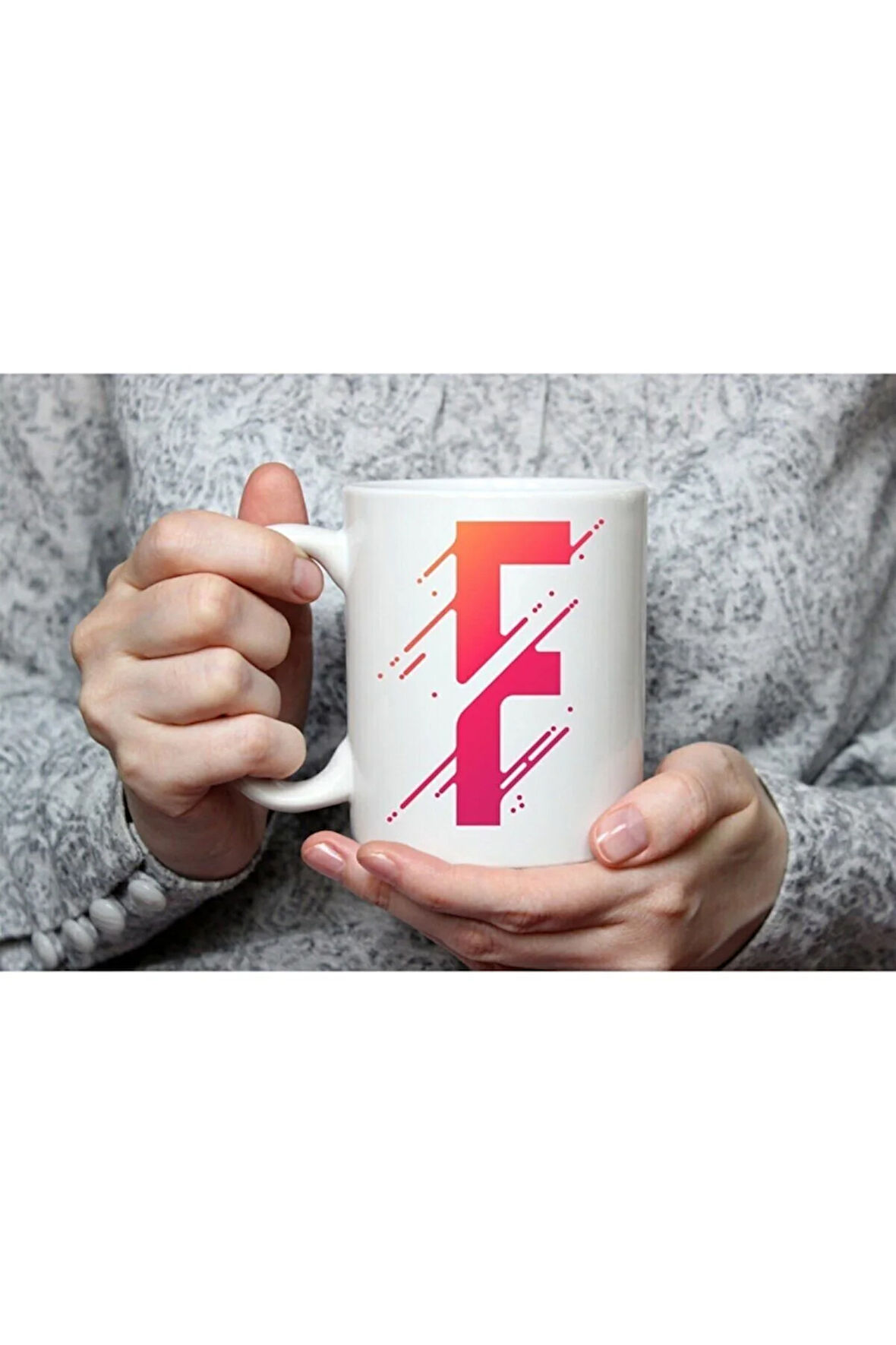 Özel Tasarım F Harfli Beyaz Porselen Kupa Tfsp-06