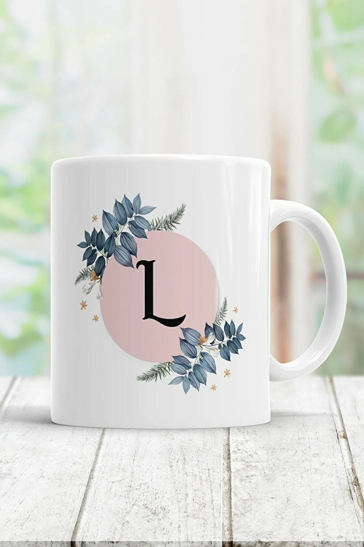 Beyaz L Harfi Baskılı Kupa Bardak