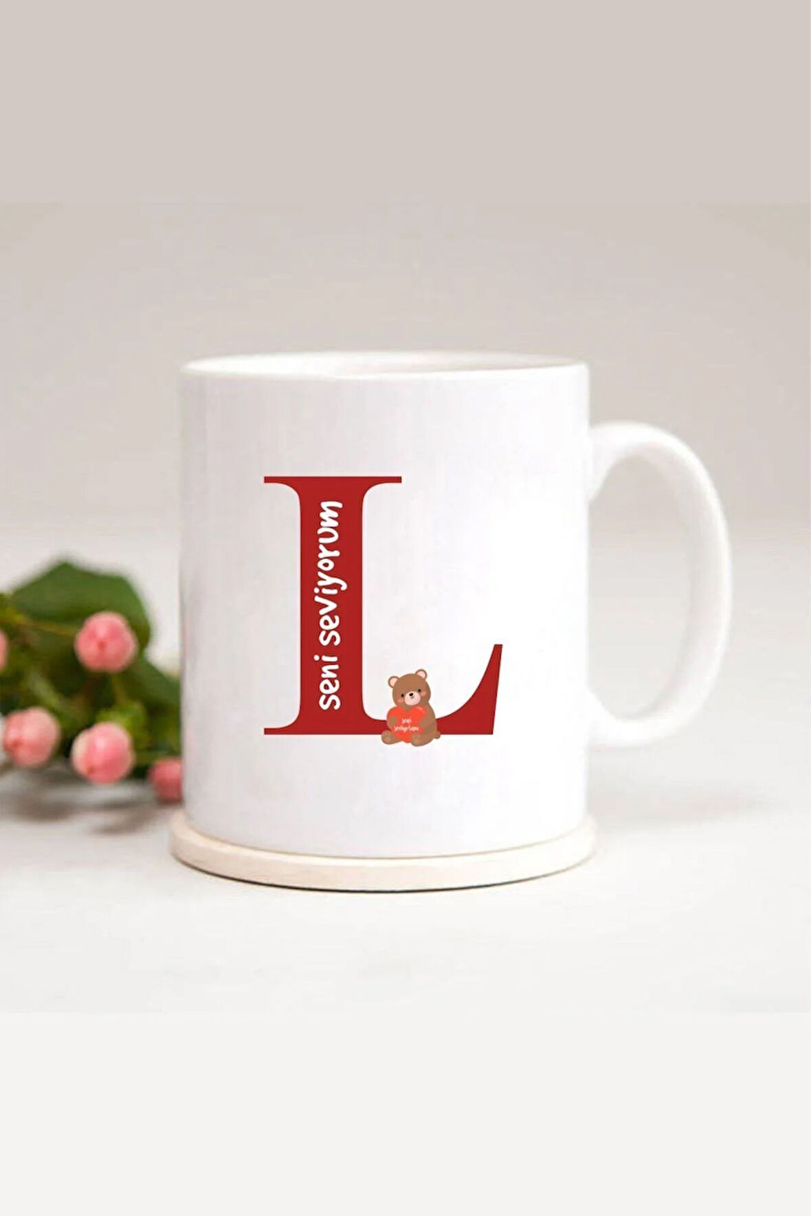 Ayıcıklı L Harfli Baskılı Kupa Bardak