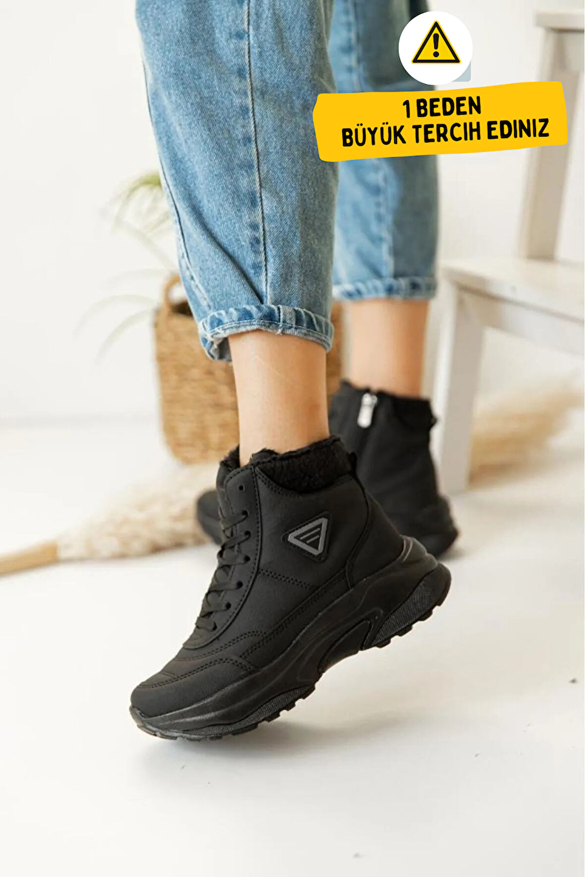 Abra Süper Hafif Ortopedik Yün Astarlı Kadın Spor Bot - Siyah