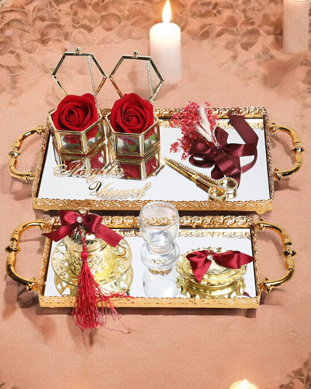 Affection Dantelli Gold Söz Nişan Tepsisi