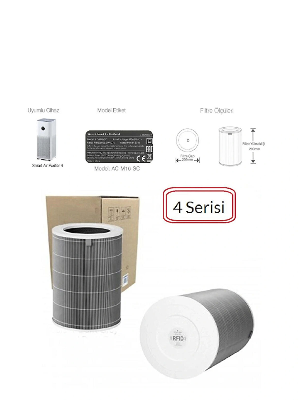 Xiaomi smart Air purifier 4 uyumlu HEPA filtre 