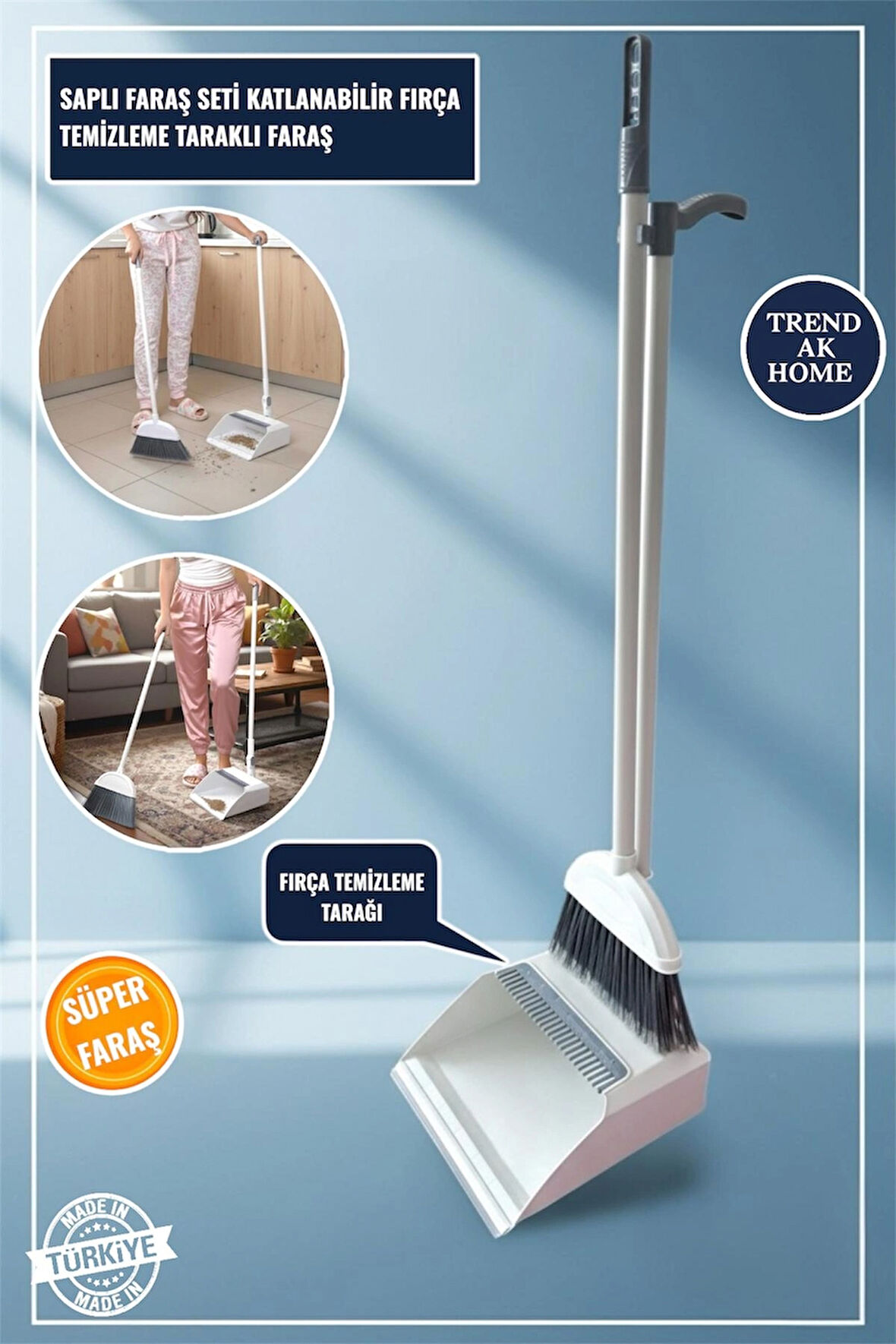 LÜX SAPLI FARAŞ SETİ KATLANABİLİR FIRÇA TEMİZLEME TARAKLI FARAŞ