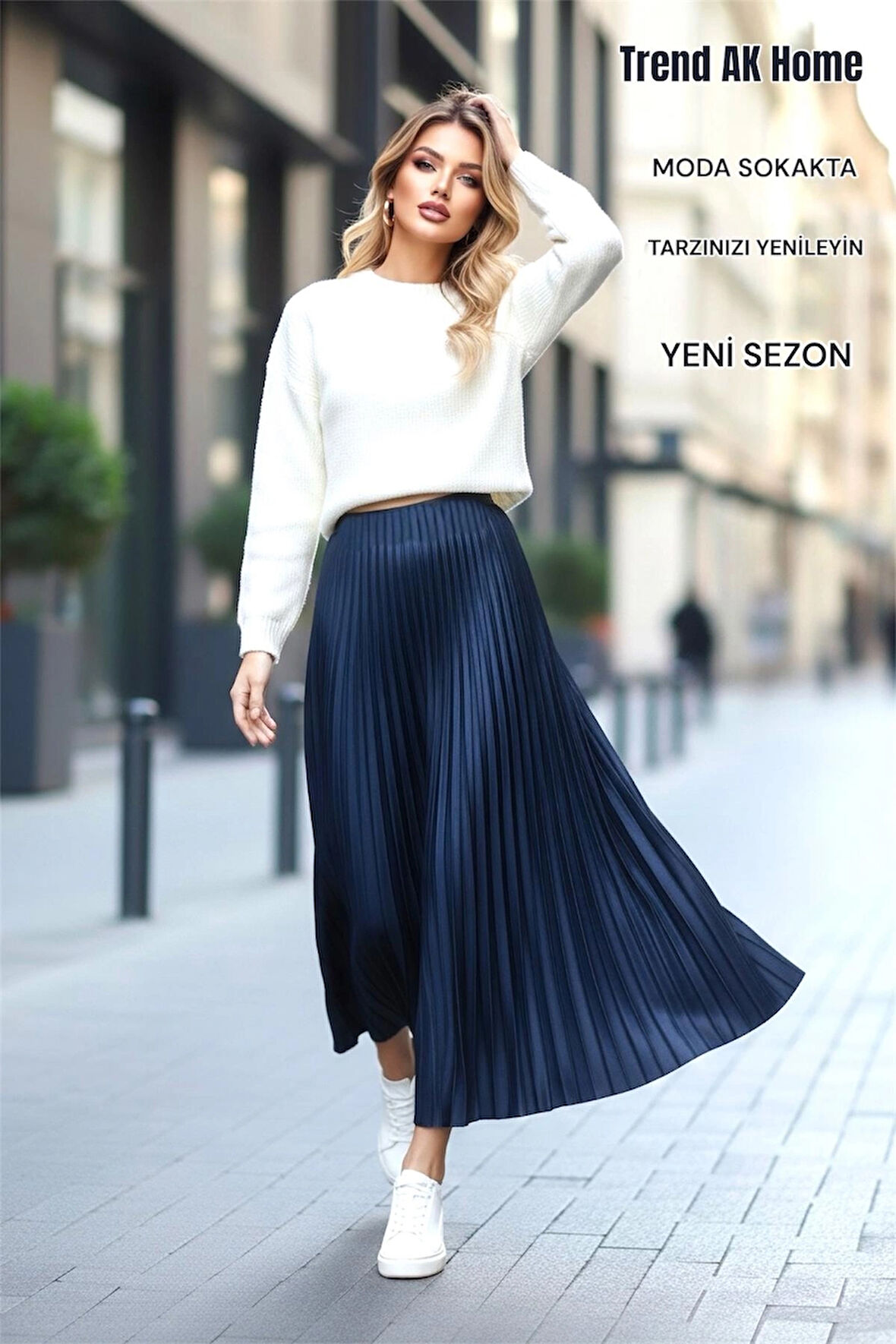 BELİ LASTİKLİ PİLİSELİ ETEK - RENK LARCİVERT ( STANDART BEDEN ) 