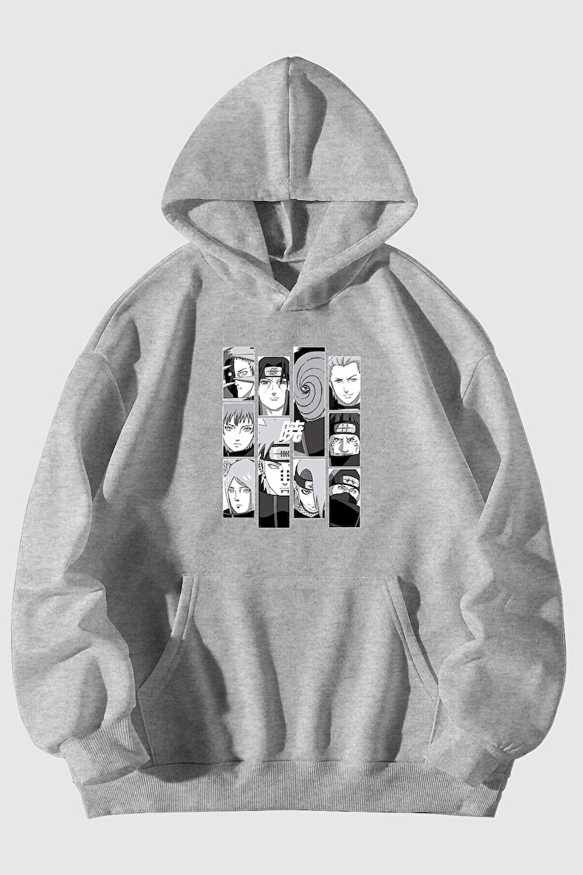 Akatsuki Baskılı Unisex Siyah Kanguru Cepli Kapüşonlu Sweatshirt Hoodie | L