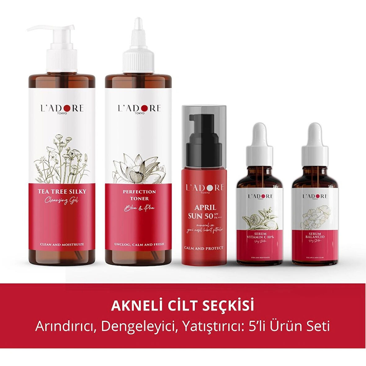 Akneli Cilt Seçkisi 2 - Tea Tree Temizleyici Jel + Tonik + SPF50 + Serum Vitamin C + Balancio Serum