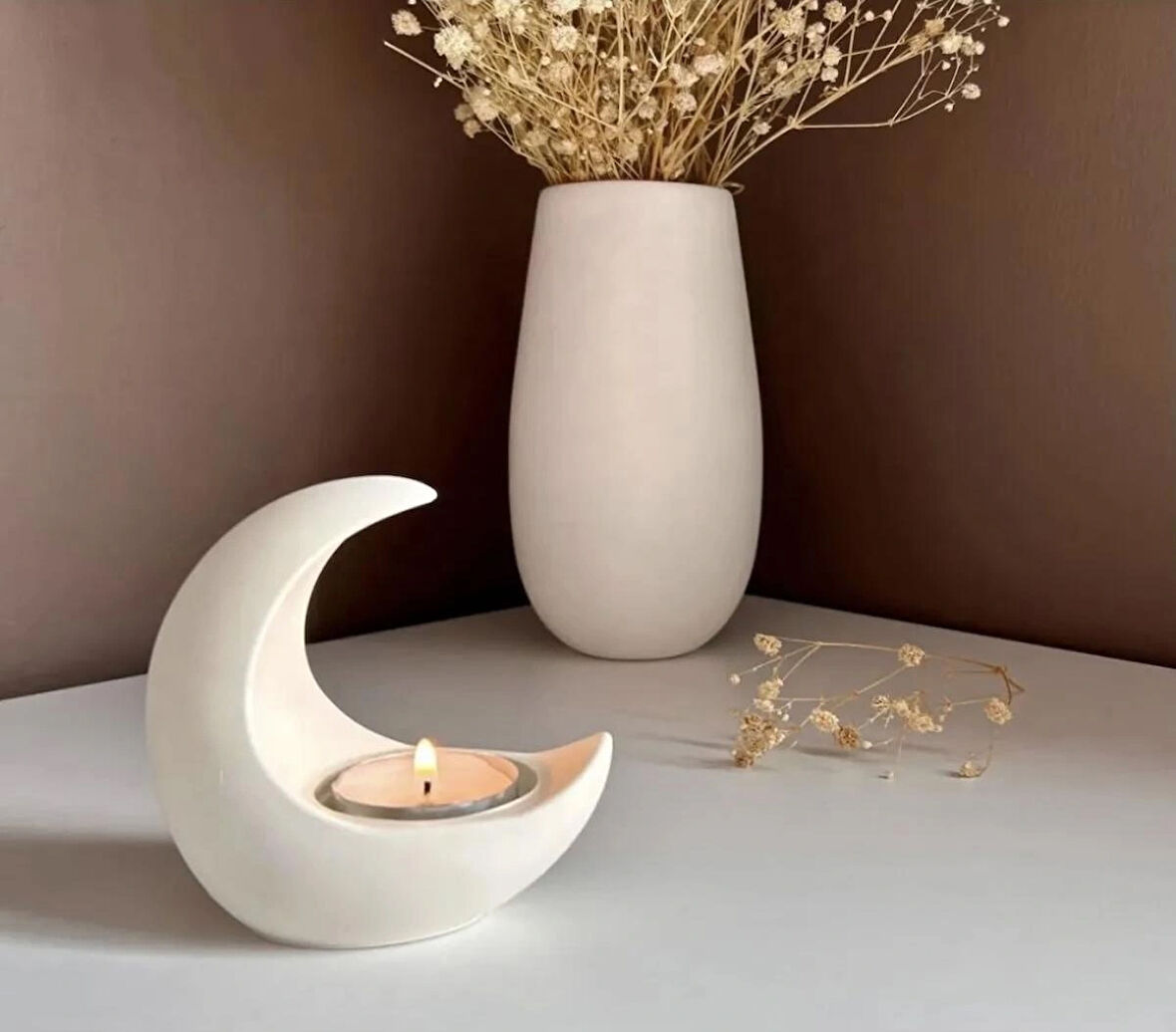 Dekoratif Ay Şeklinde Mumluk - Minimalist Ev Dekorasyonu, Şık Hediye, Modern Tasarım Mumluk
