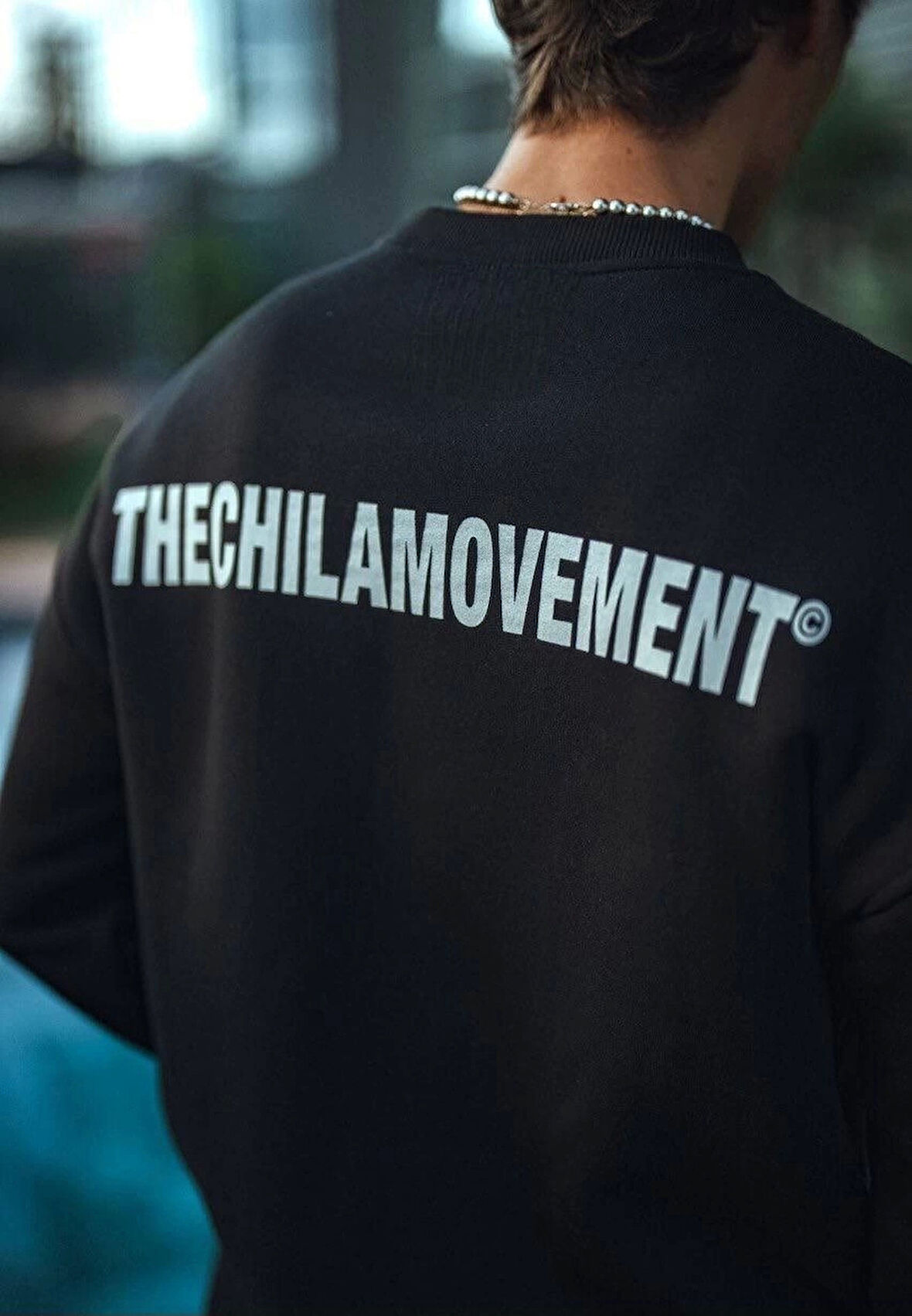 Kışlık Bisiklet Yaka Oversize Baskılı SweatShirt - Siyah