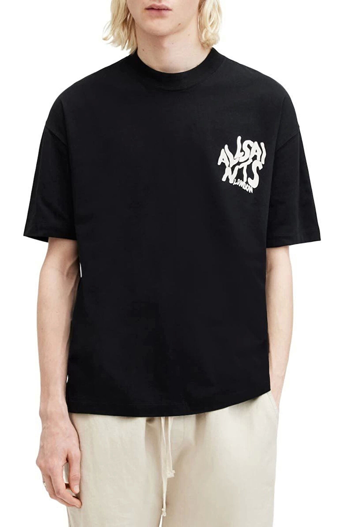 Erkek Baskılı Oversize T-shirt - Siyah