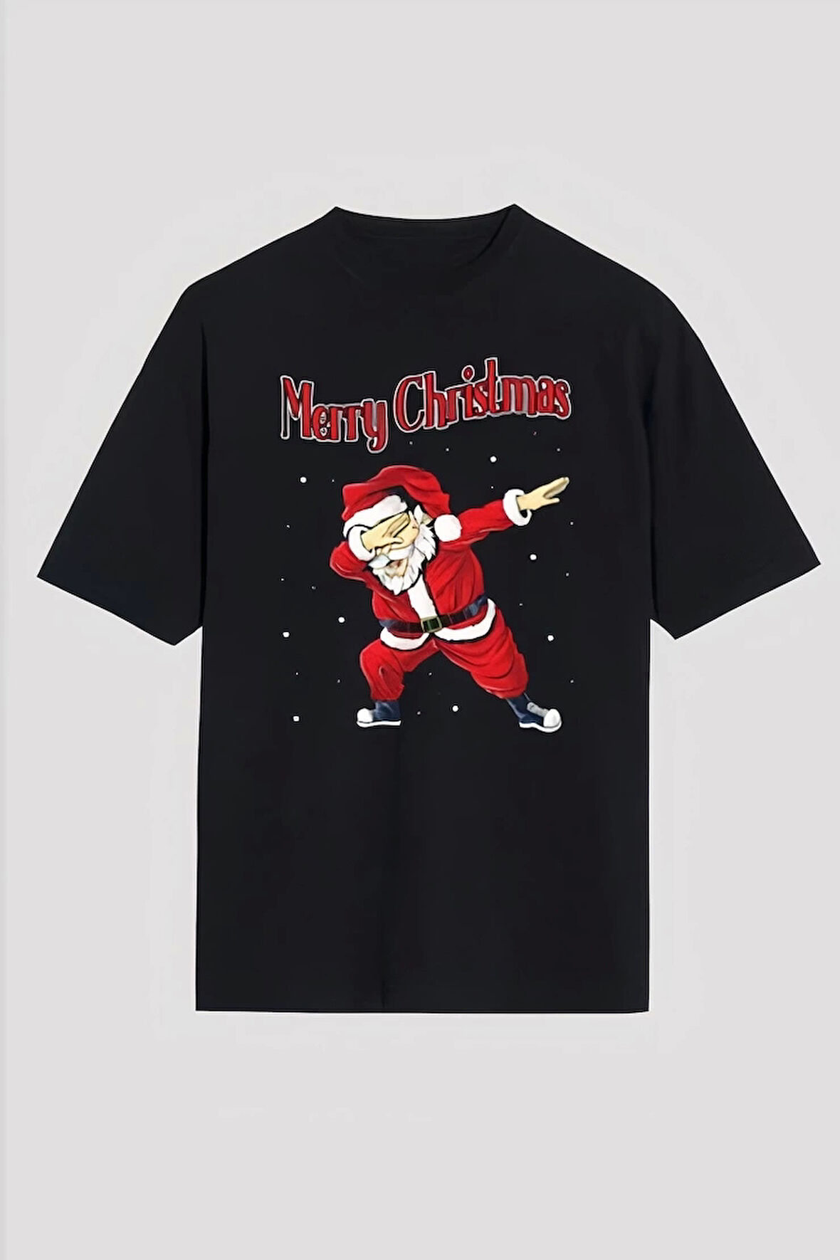 Merry Christmas Baskılı Noel Babalı T-shirt - Siyah