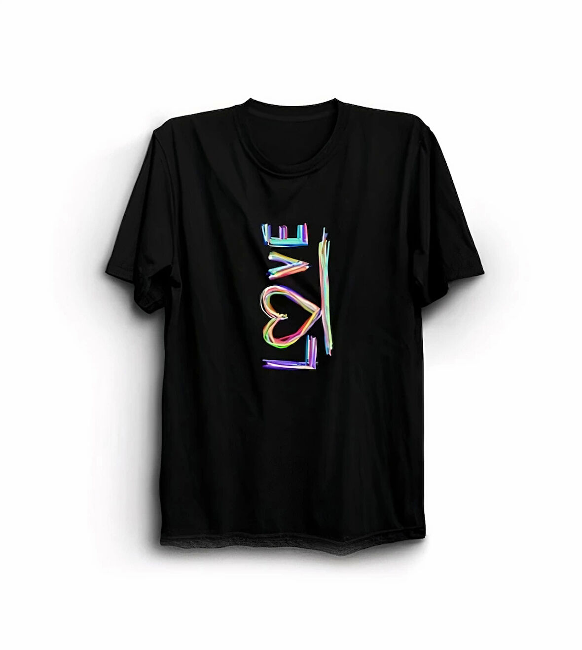 Sevgililer Günü İçin Özel Tasarım Love Baskılı T-shirt - Siyah