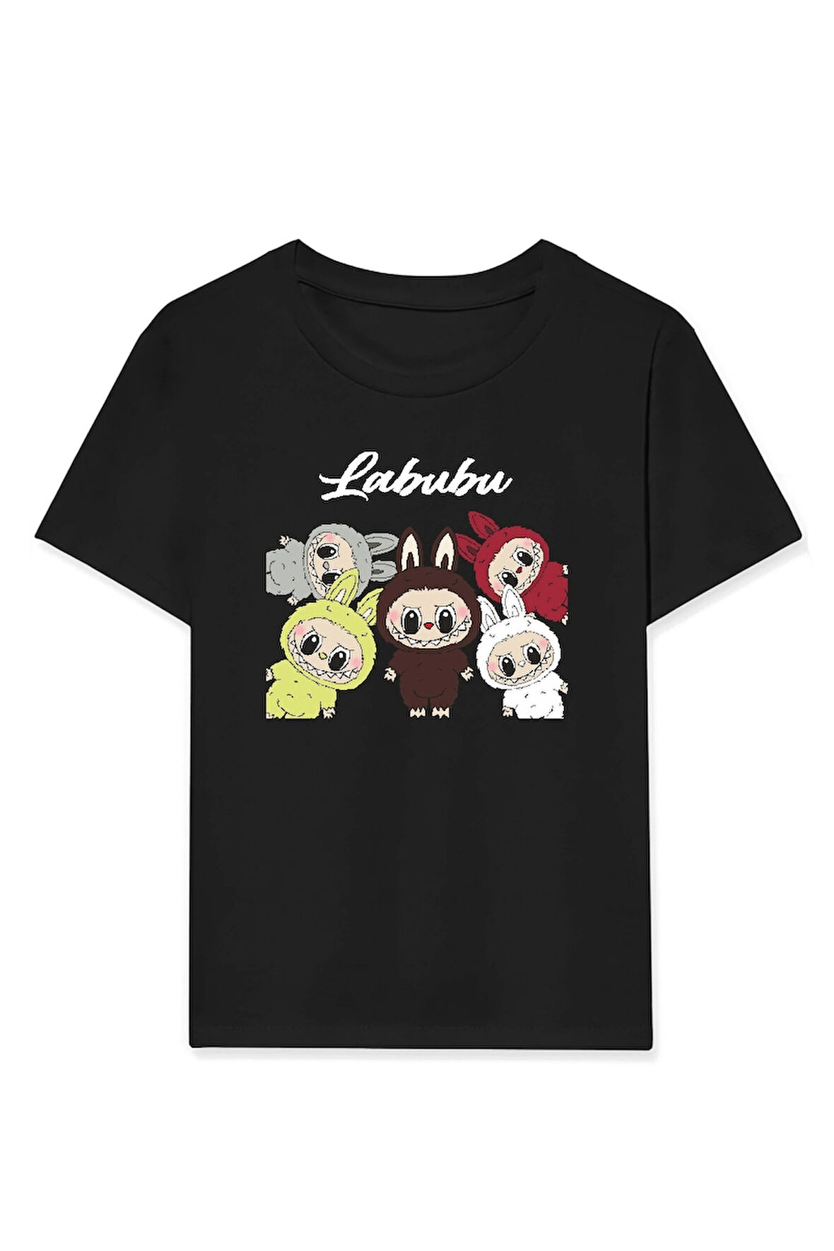 Kız Labubu Çocuk Baskılı T-Shirt - Siyah