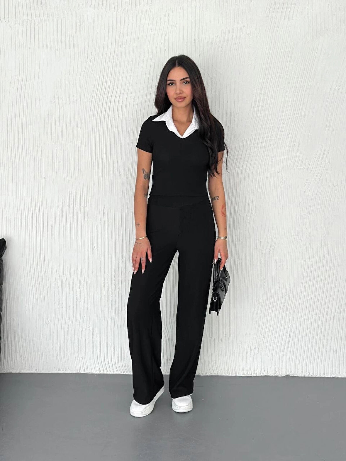 Ottoman kumaş beyaz gömlek yaka takım s4142