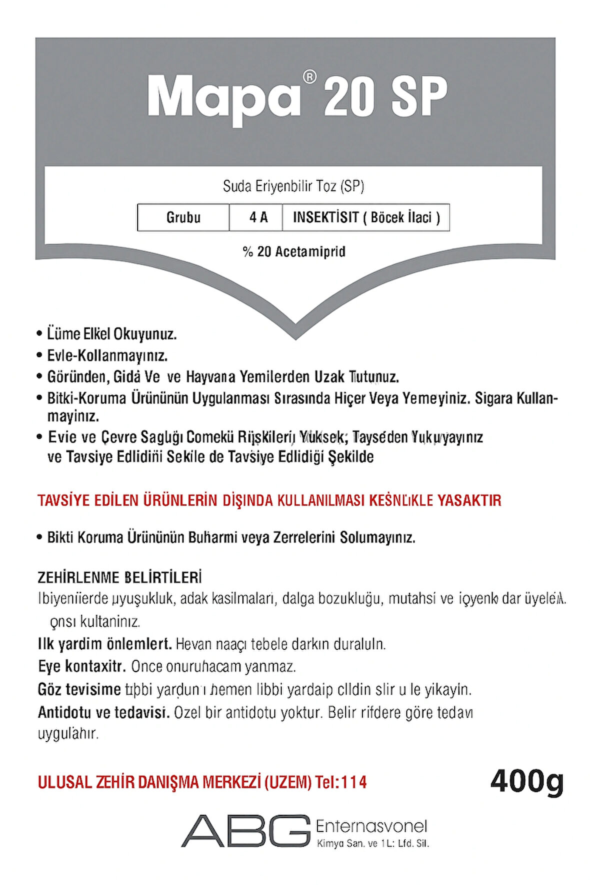 Mapa 400 gr Meyve Ağaçları ve Sebzeler İçin Profesyonel Böcek İlacı