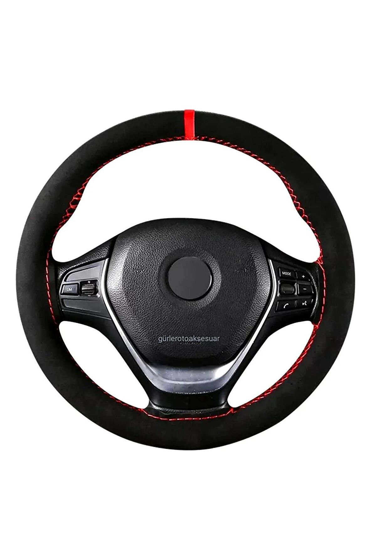 Vw Golf 7 Uyumlu Dikmeli Direksiyon Kılıfı Alkantra Kırmızı Yüzüklü