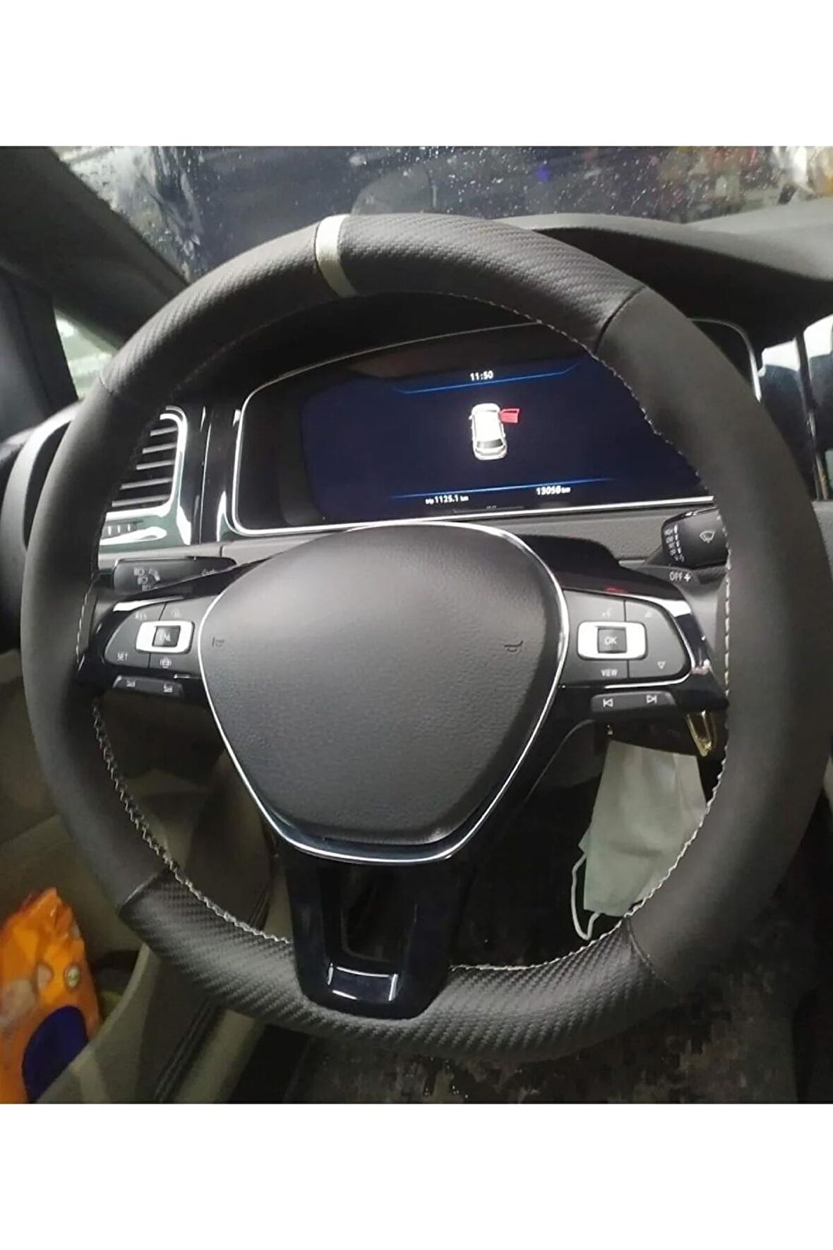 Vw Passat B8-b8,5 Uyumlu Direksiyon Kılıfı Dikmeli Alkantara-karbon Gri Yüzüklü