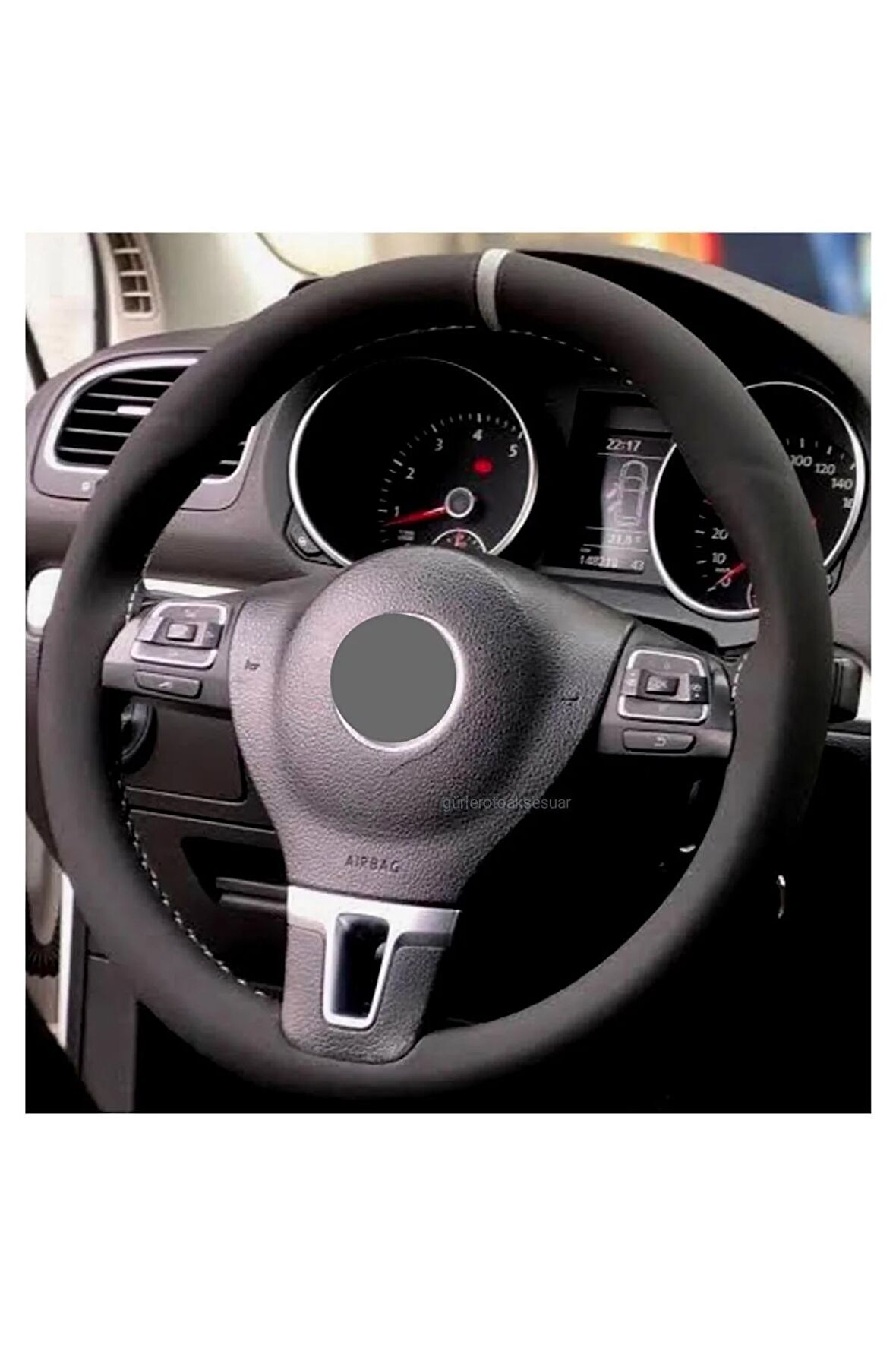 Vw Tiguan Uyumlu Dikmeli Direksiyon Kılıfı Alkantra Gri Yüzüklü