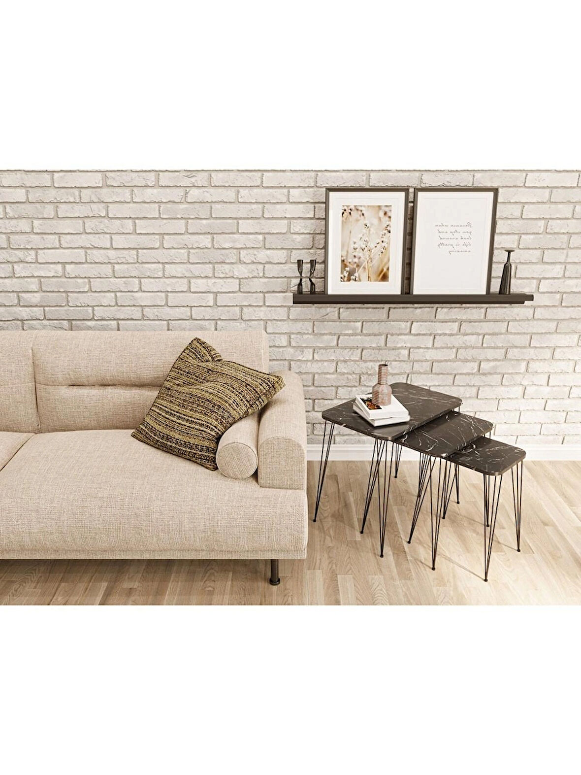 Alpa Ev Mobilya Dikdörtgen 3’lü Zigon Sehpa Seti Siyah Metal Tel Ayaklı, Modern Yan Sehpa Takımı