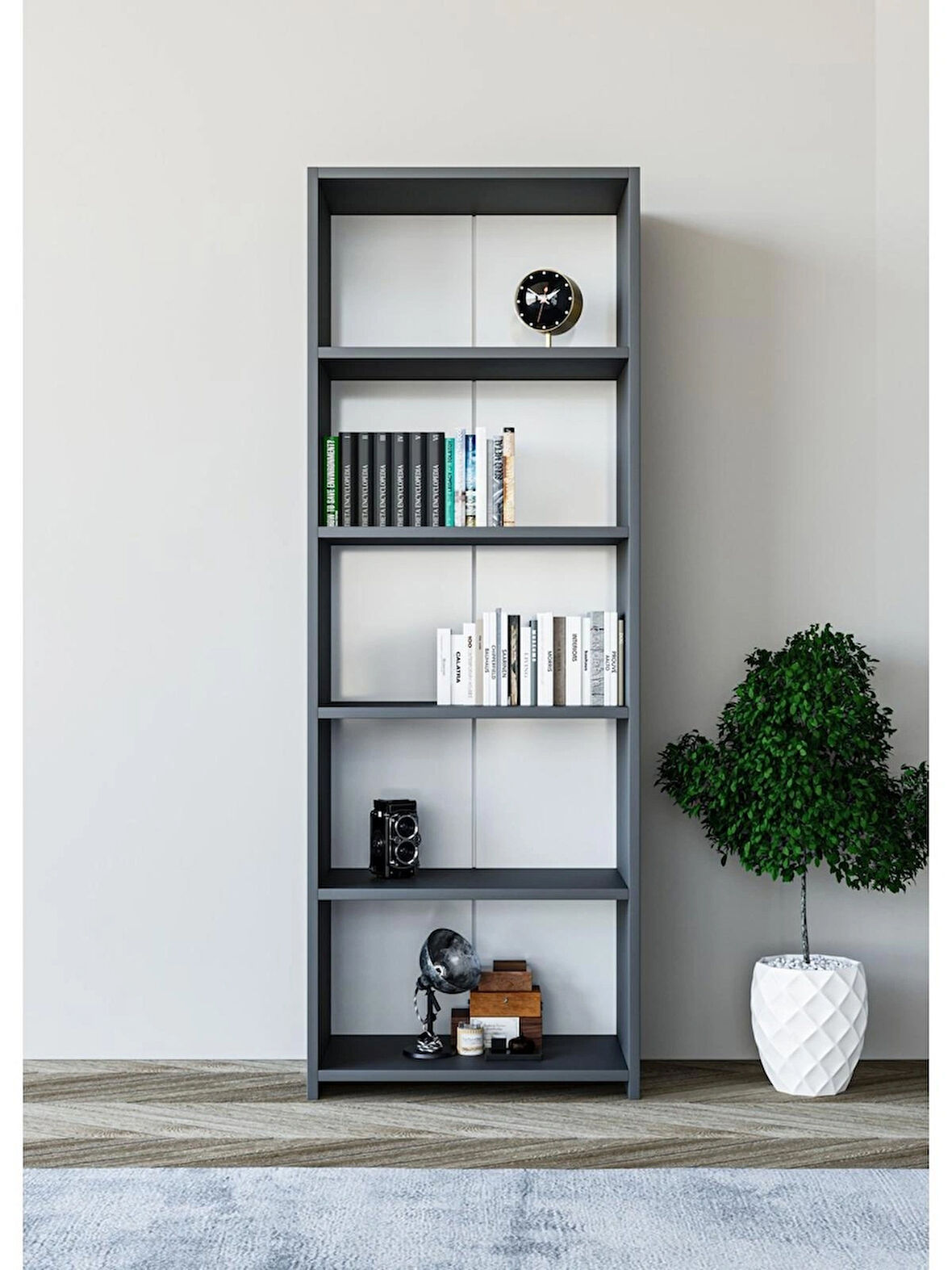 Alpa Ev Mobilya 5 Raflı Kitaplık, Modern Çok Amaçlı Ahşap Ofis – Salon – Mutfak Rafı ,Dolap