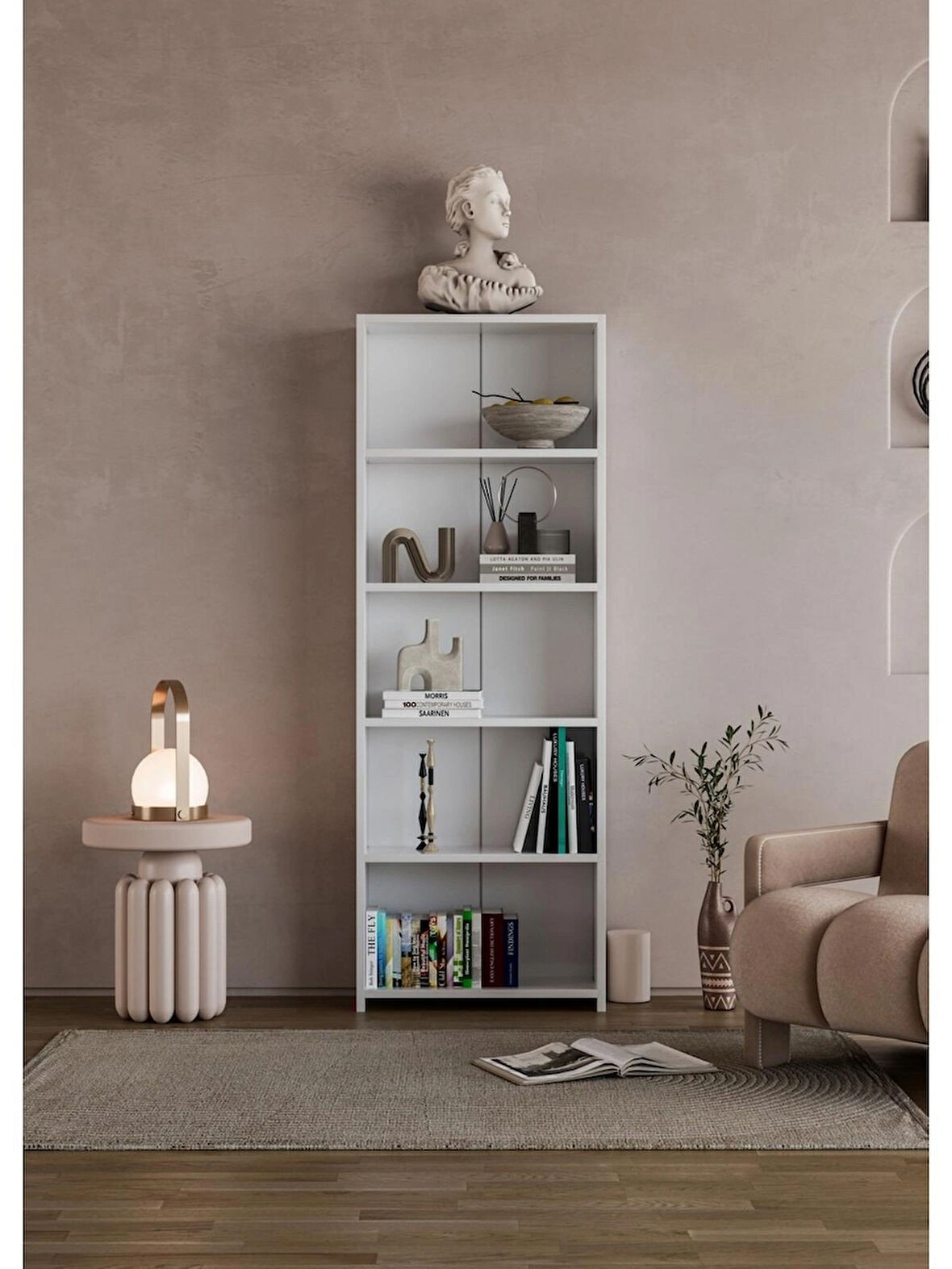 Alpa Ev Mobilya 5 Raflı Kitaplık, Modern Çok Amaçlı Ahşap Ofis – Salon – Mutfak Rafı ,Dolap