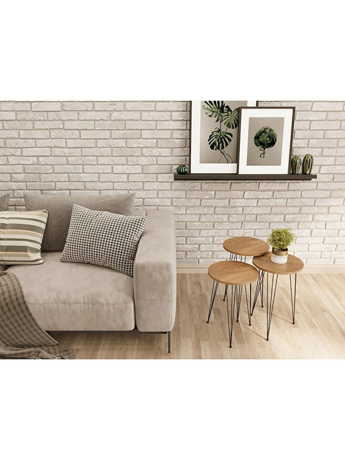 Alpa Ev Mobilya Yuvarlak 3’lü Zigon Sehpa Seti ,Yuvarlak Suntalam Üst – Siyah Metal Tel Ayaklı Modern Yan Sehpa