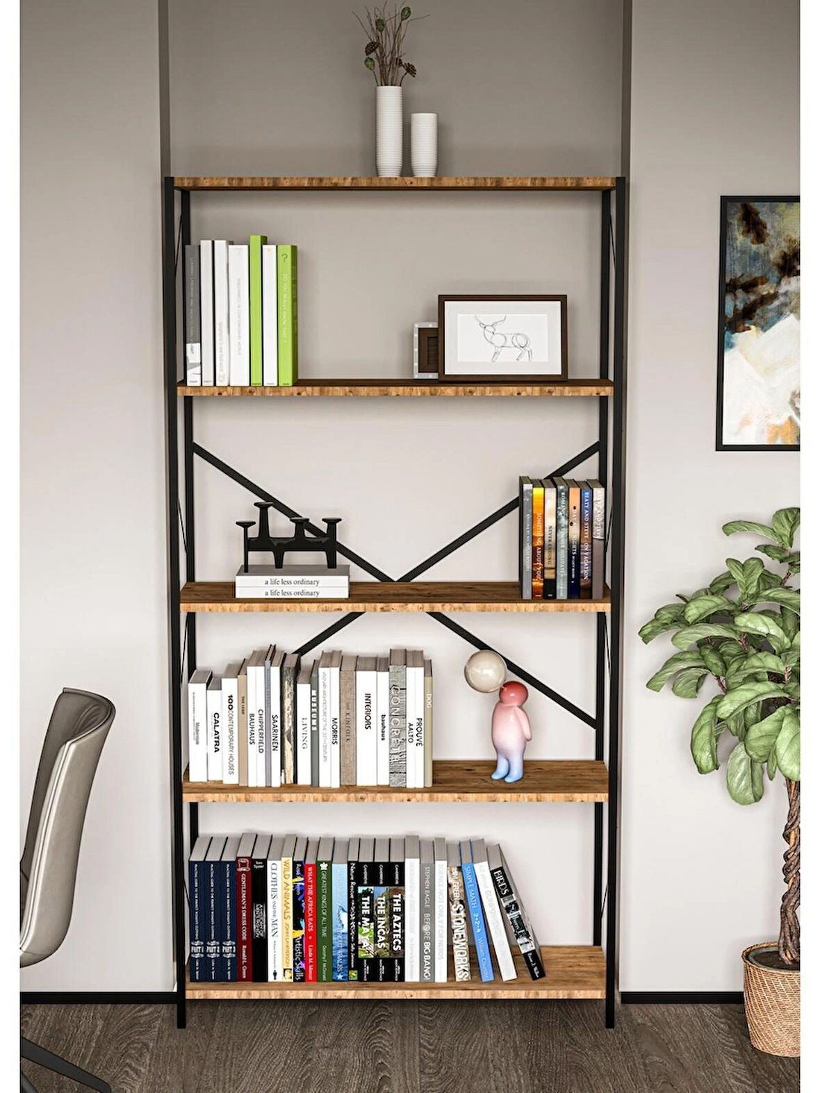 Alpa Ev Mobilya Metal Kitaplık 5 Raflı Ev Ofis Rafı – Çok Amaçlı Geniş Raflı Dosya ve Kitap Düzenleyici 180 cm