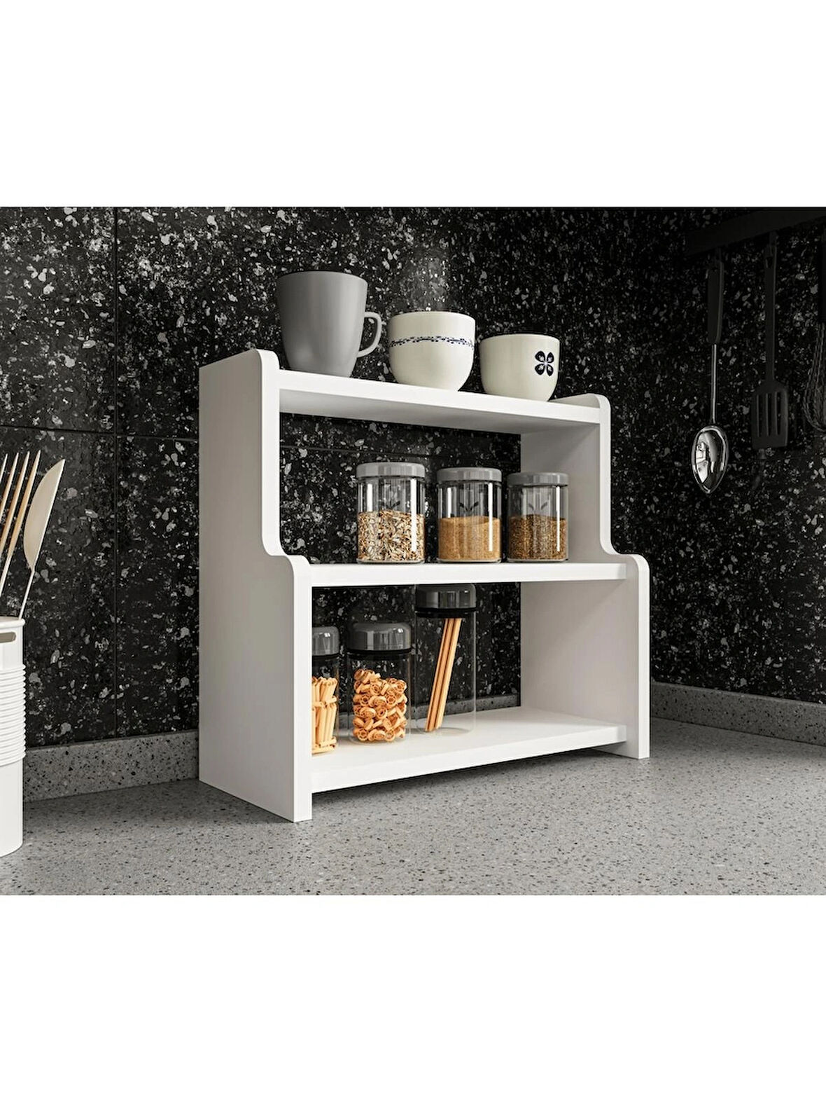 Alpa Ev Mobilya 3 Katlı Tezgah Üstü Mutfak Rafı,Baharatlık,Çok Amaçlı Organizer