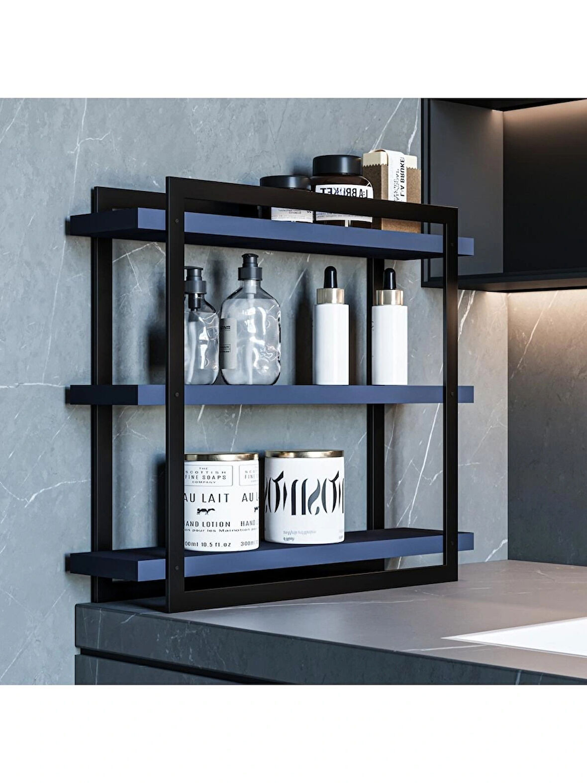 Alpa Ev Mobilya 3 Katlı Metal Çerçeveli Banyo Rafı, Modern Lavabo Üstü Tezgah Üstü Düzenleyici