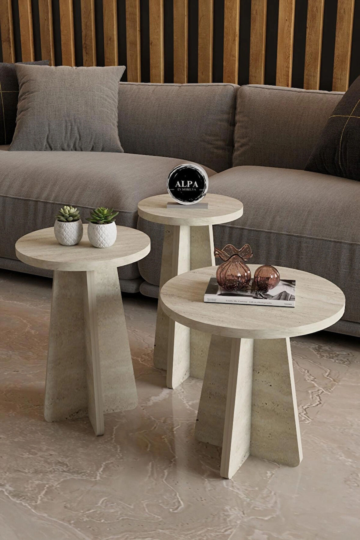 Alpa Ev Mobilya Mantar Sehpa 3’lü Zigon Sehpa Seti – İskandinav Stil Modern Salon Sehpası