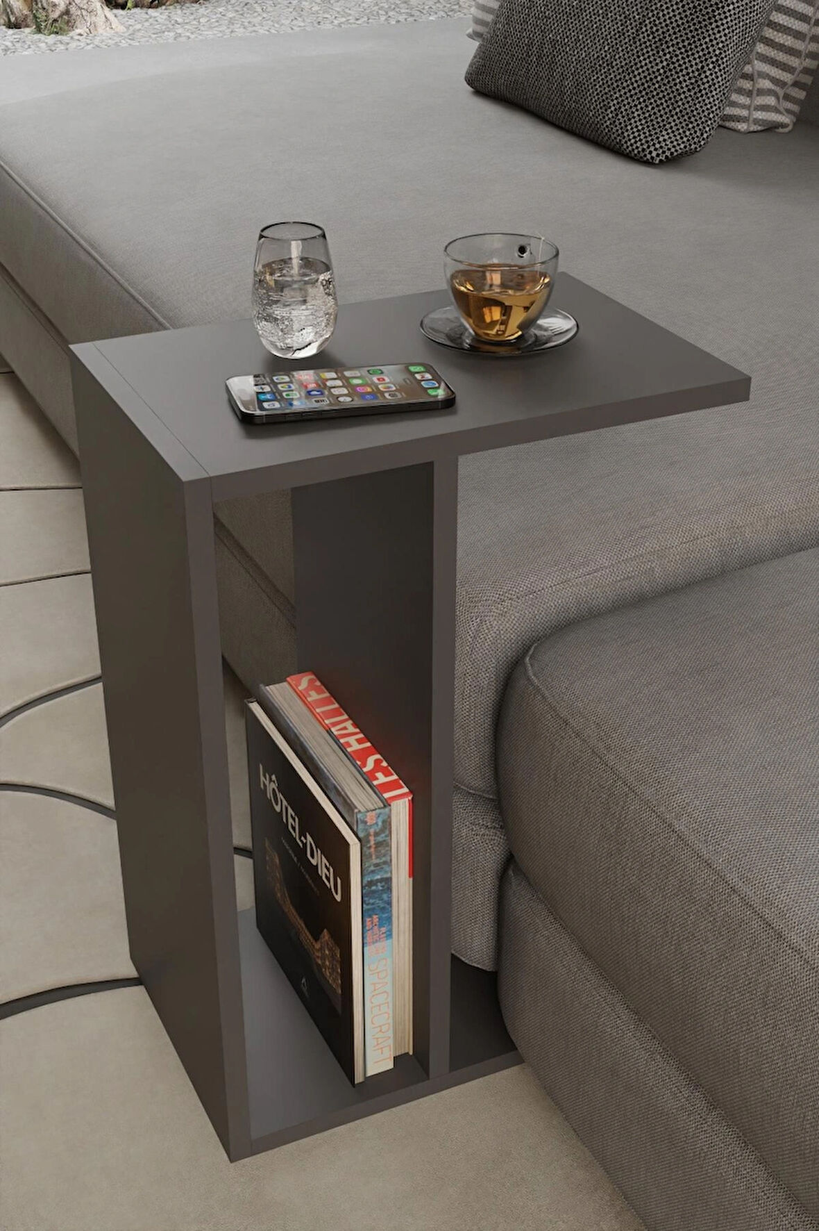 Alpa Ev Mobilya C Tasarım Koltuk Yanı Sehpa – Kitaplıklı, Modern Laptop & Kahve Sehpası, 45x65 cm