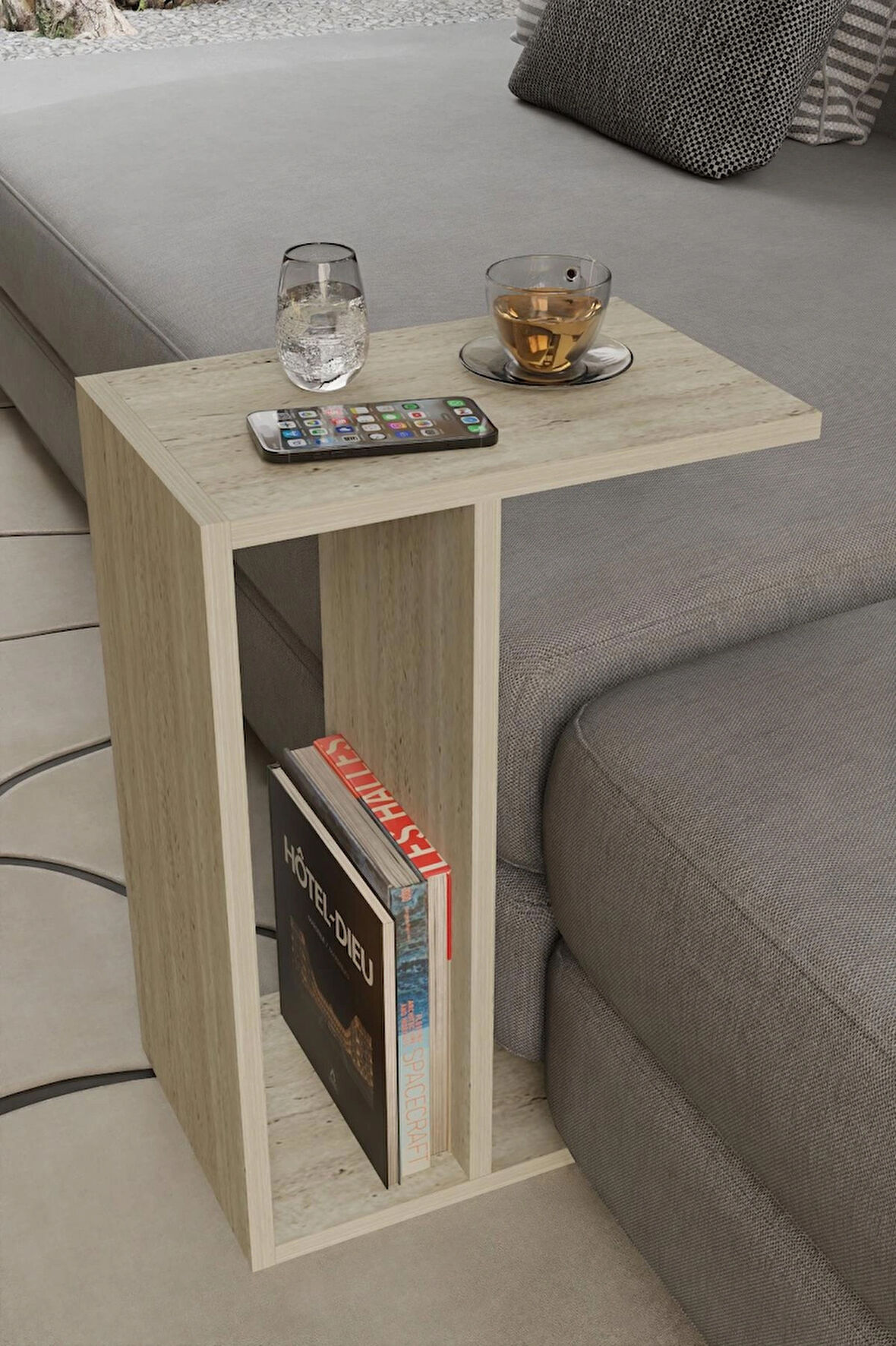 Alpa Ev Mobilya C Tasarım Koltuk Yanı Sehpa – Kitaplıklı, Modern Laptop & Kahve Sehpası, 45x65 cm