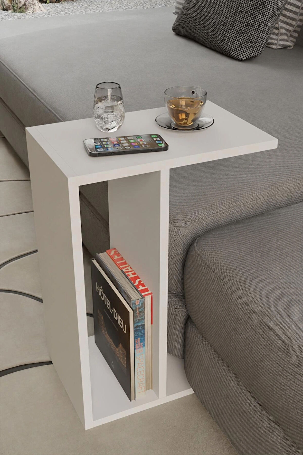 Alpa Ev Mobilya C Tasarım Koltuk Yanı Sehpa – Kitaplıklı, Modern Laptop & Kahve Sehpası, 45x65 cm