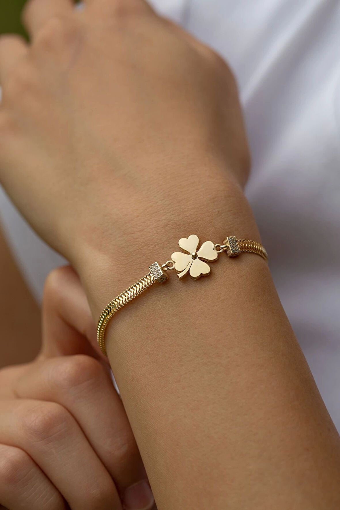 14 Ayar Yonca Balıksırtı Altın Bileklik