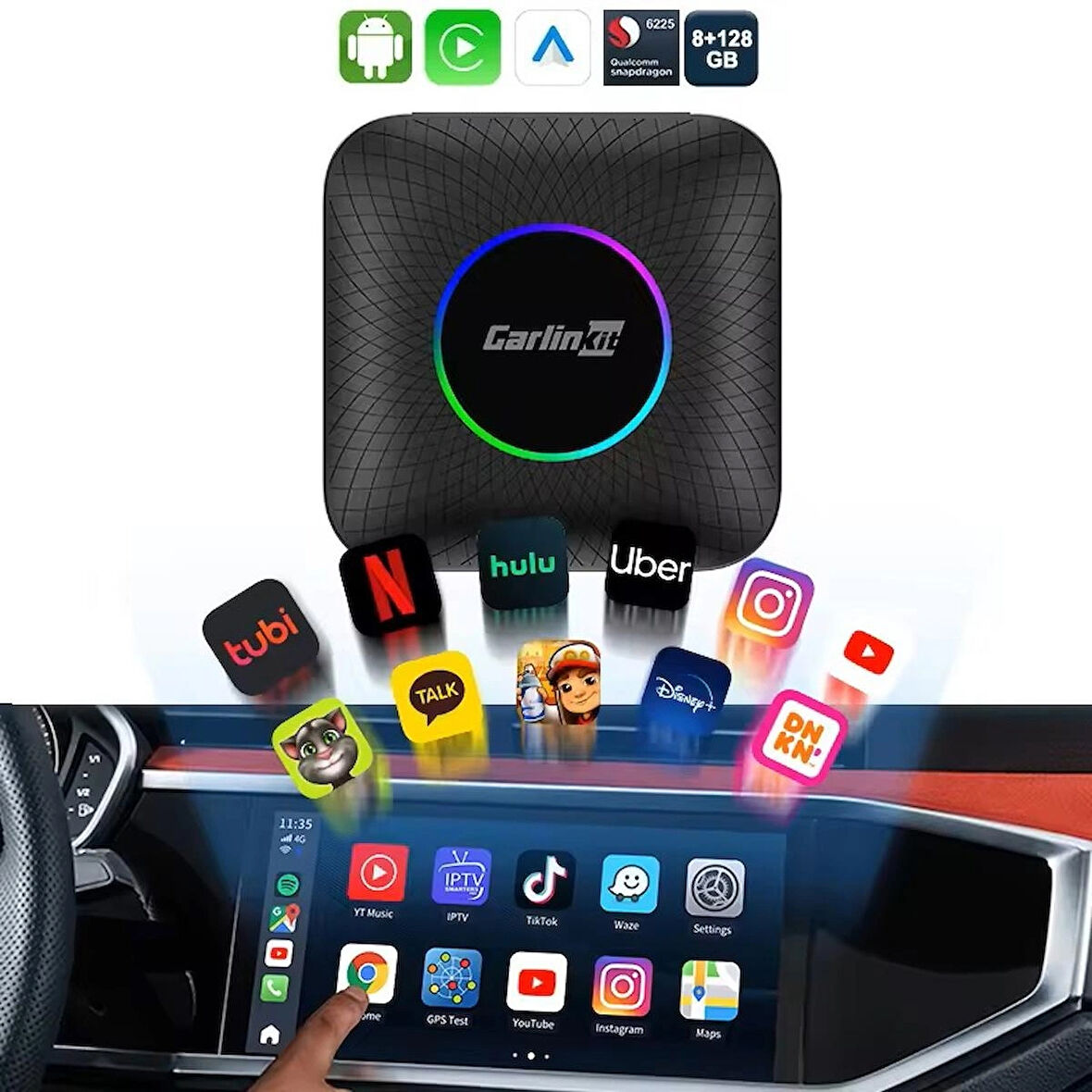 Carlinkit Tbox Max (Ambient) Android 13, 8+128GB, Google Playstore, Netflix, Youtube, Kablosuz/wireless Carplay & Android Auto Sım Kart Destekli SM6225 Chipset Android Box (Imeı Kayıtlı)