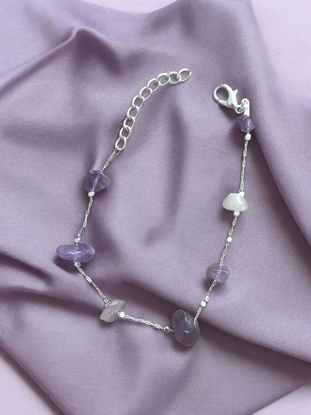 Sertifikalı Doğal Ametist Taşlı Zincir Fairycore Aesthetic Vintage Hediyelik Doğal Taş Bileklik