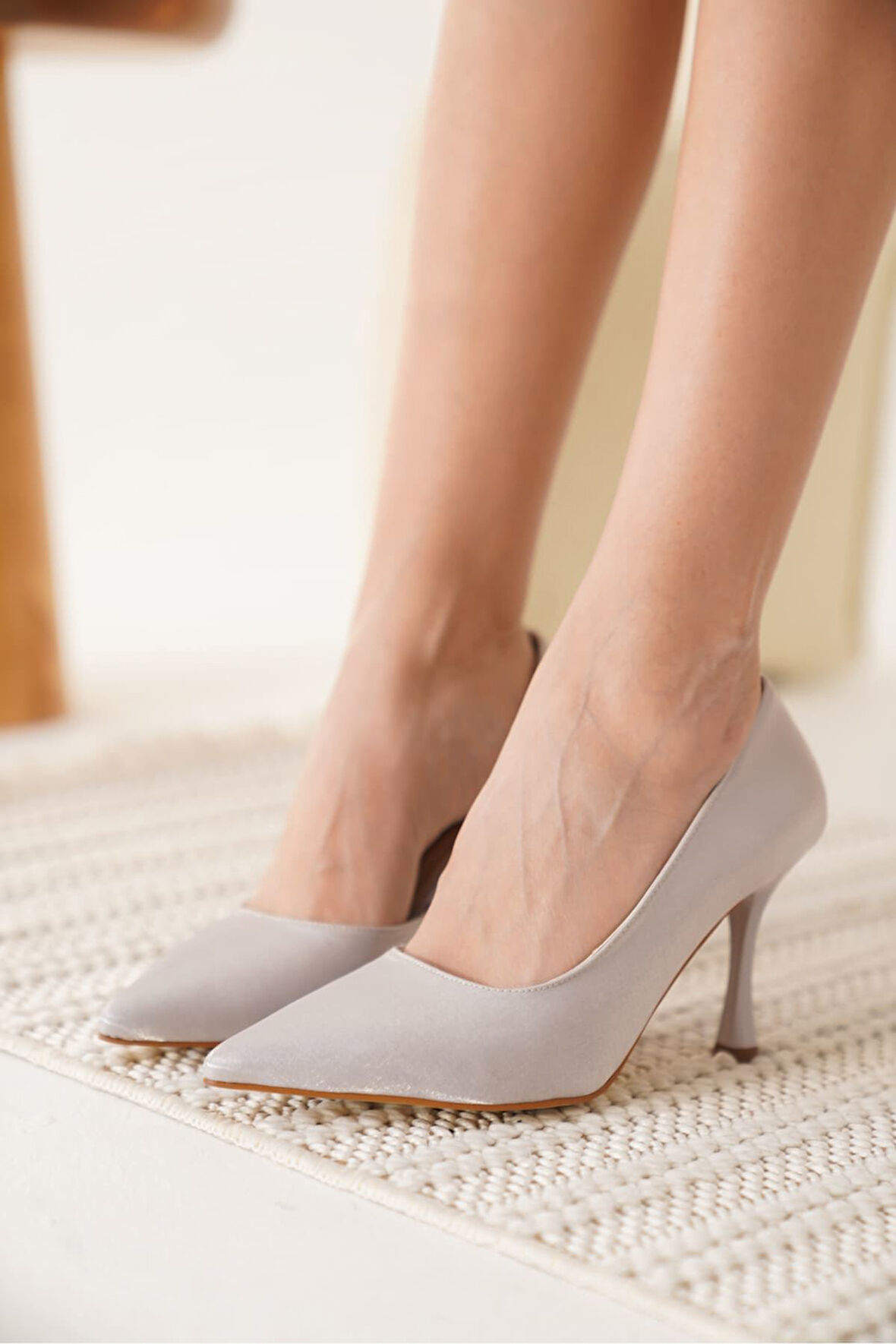 Angela Premium Kadın Gümüş Topuklu Ayakkabı