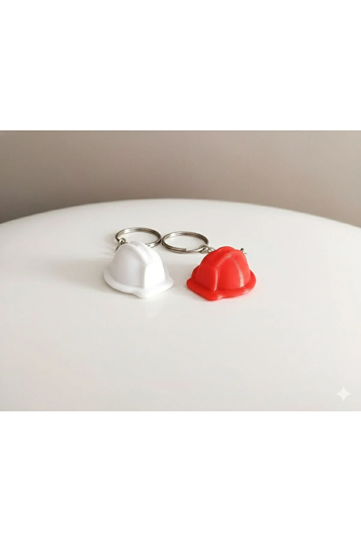 Kırmızı & Beyaz Baret Anahtarlık | 2 Adet 3D Yazıcı Baskı Anahtarlık