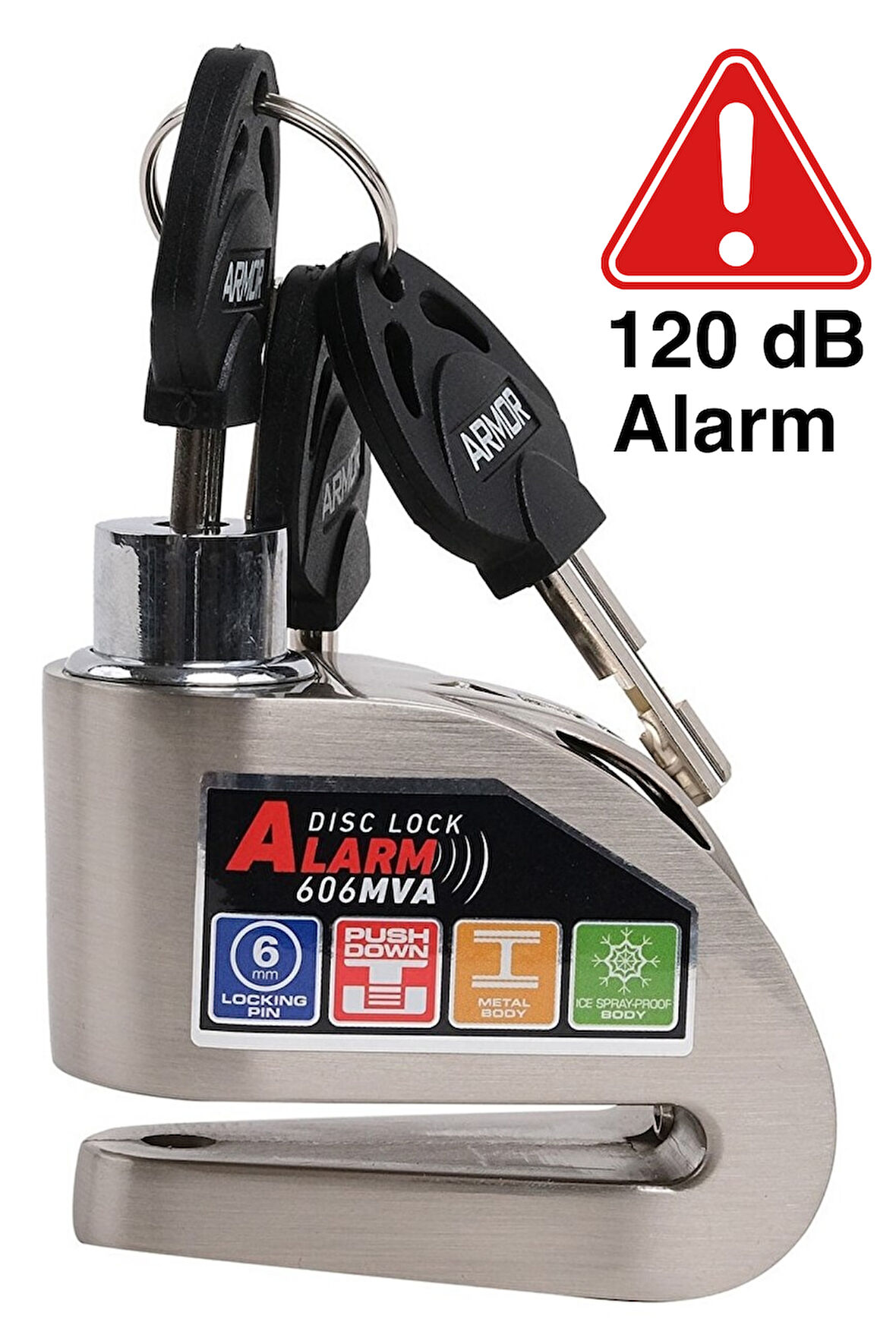 Armor 606MVA 6 Mm 120 Uyumlu Desibel Motosiklet Alarmlı Disk Kilidi Kesilmez Çelik