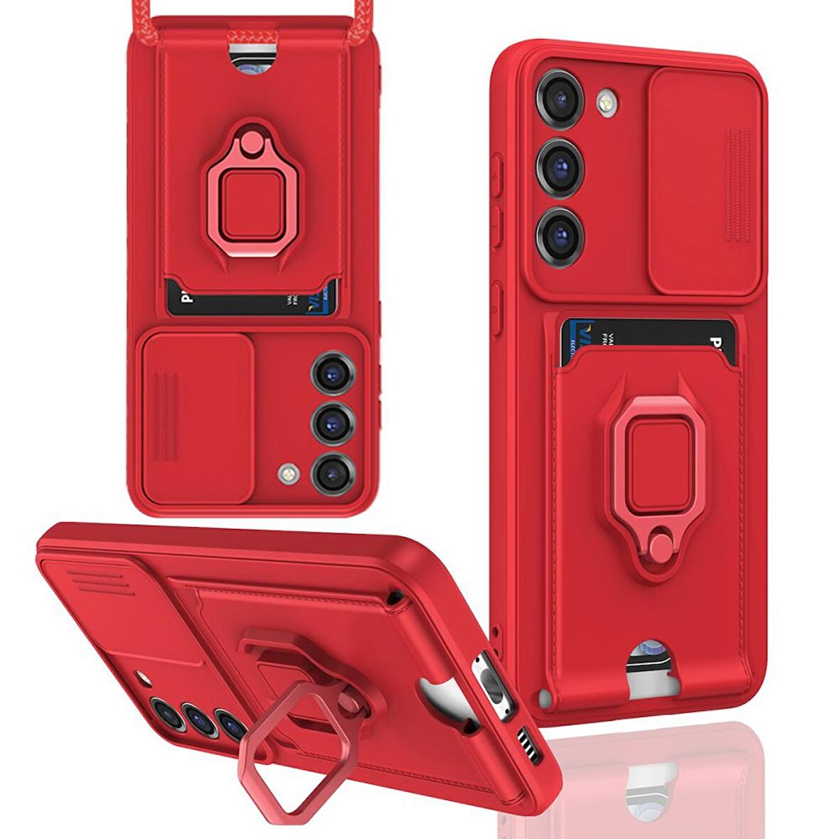 Samsung Galaxy M34 5G Kılıf Zuma Kartvizitli Yüzüklü Boyun Askılı Silikon Kapak + Ekran Koruma