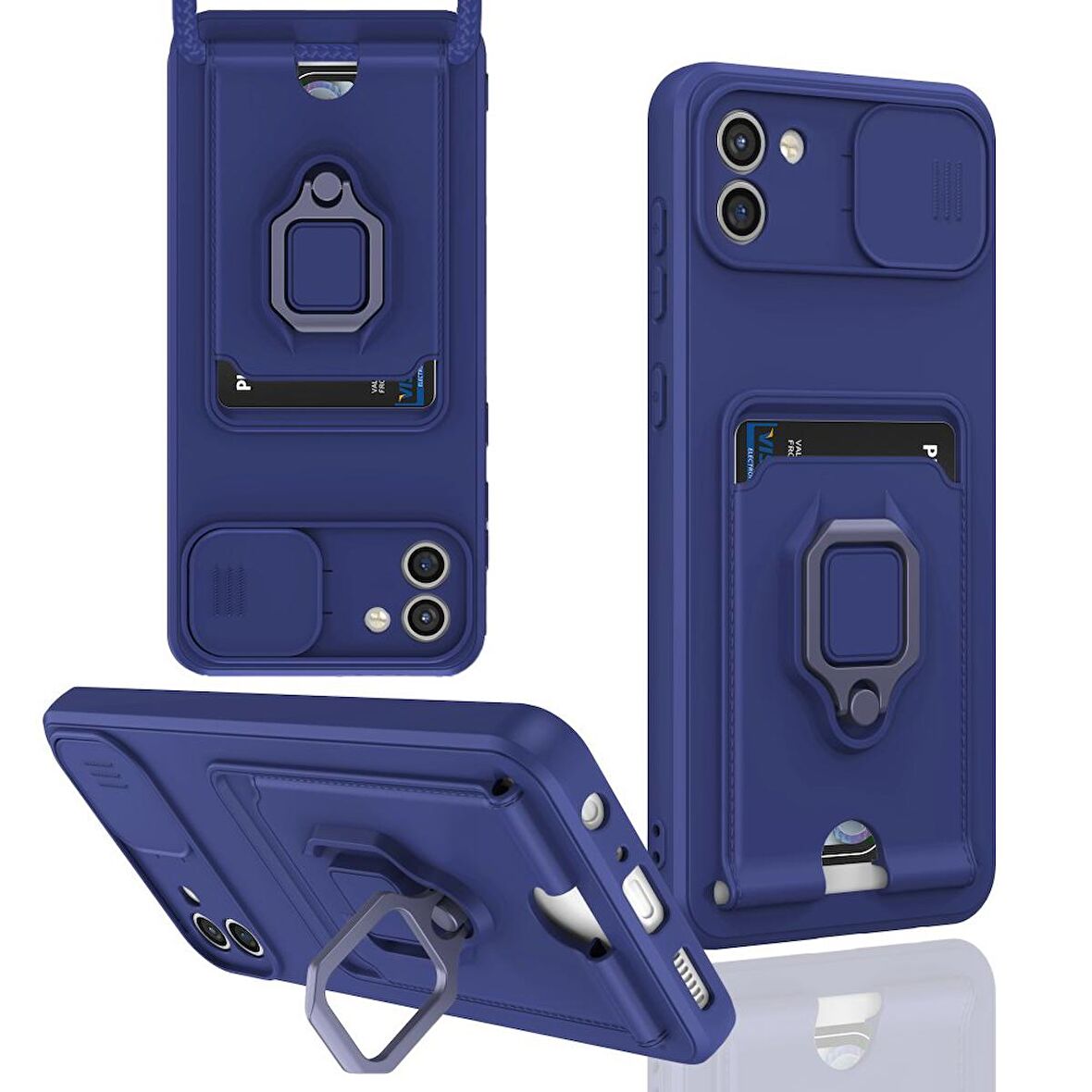 Samsung Galaxy A03 Kılıf Zuma Kartvizitli Yüzüklü Boyun Askılı Silikon Kapak + Ekran Koruma