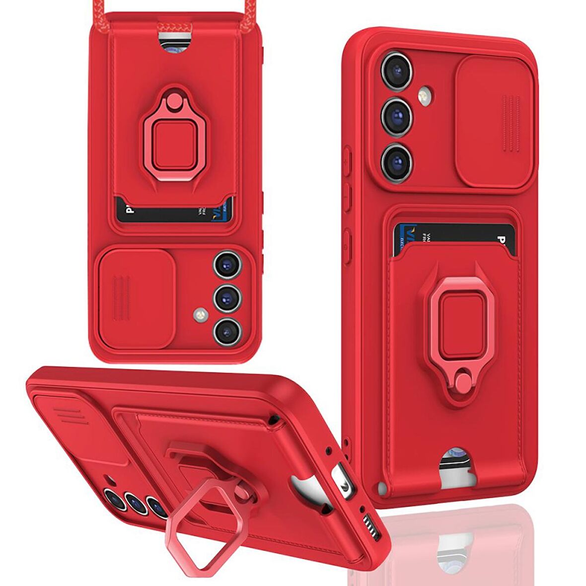 Samsung Galaxy A25 5G Kılıf Zuma Kartvizitli Yüzüklü Boyun Askılı Silikon Kapak + Ekran Koruma