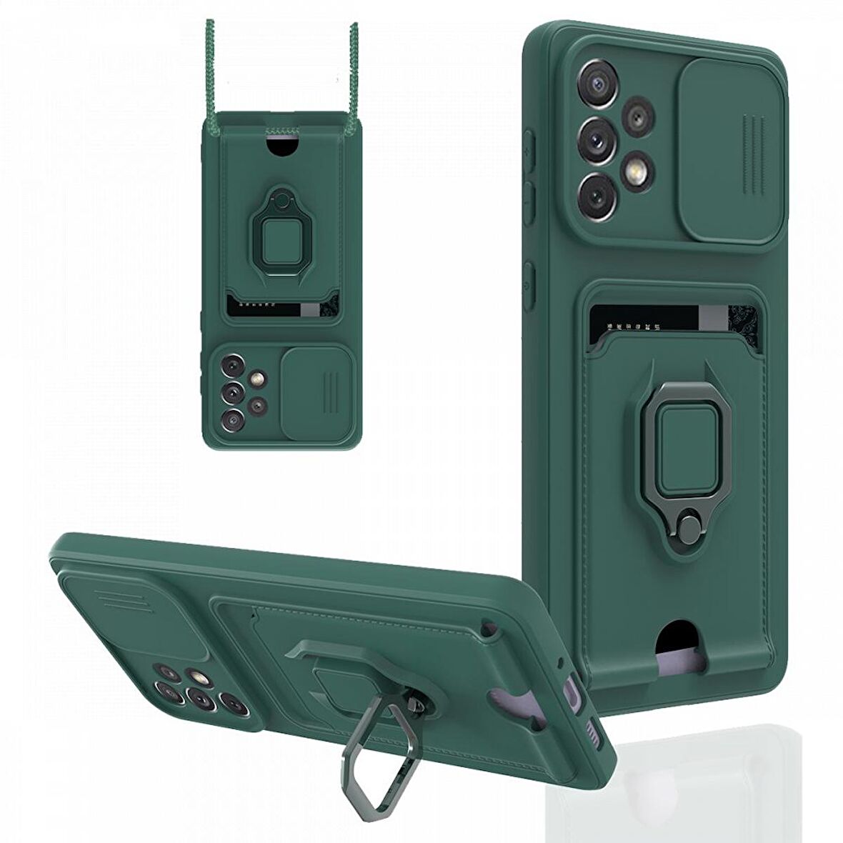 Samsung Galaxy A73 5G Kılıf Zuma Kartvizitli Yüzüklü Boyun Askılı Silikon Kapak + Ekran Koruma